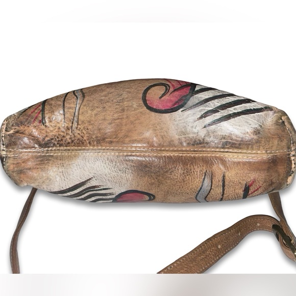Vintage cross body purse hand painted leather bag by Allan Edward 80s 90s - Picture 5 of 5